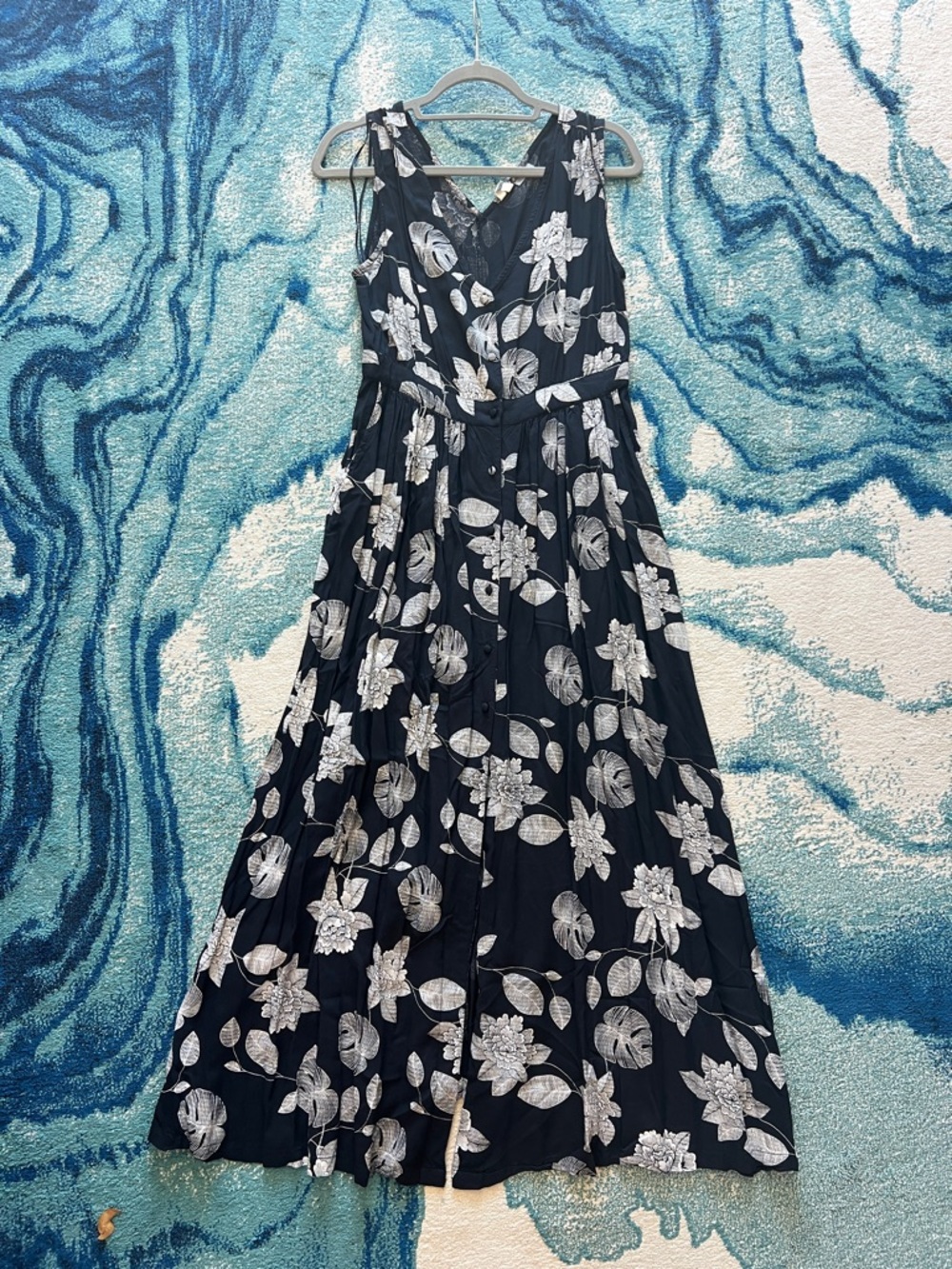 Roxy Black Maxi Dress with White Floral Print
